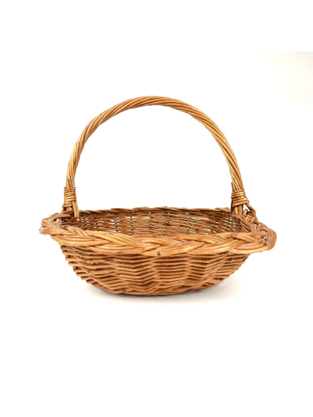 Vintage Wicker Gathering Basket Braided Woven Harvest Handle Mid-Century 12